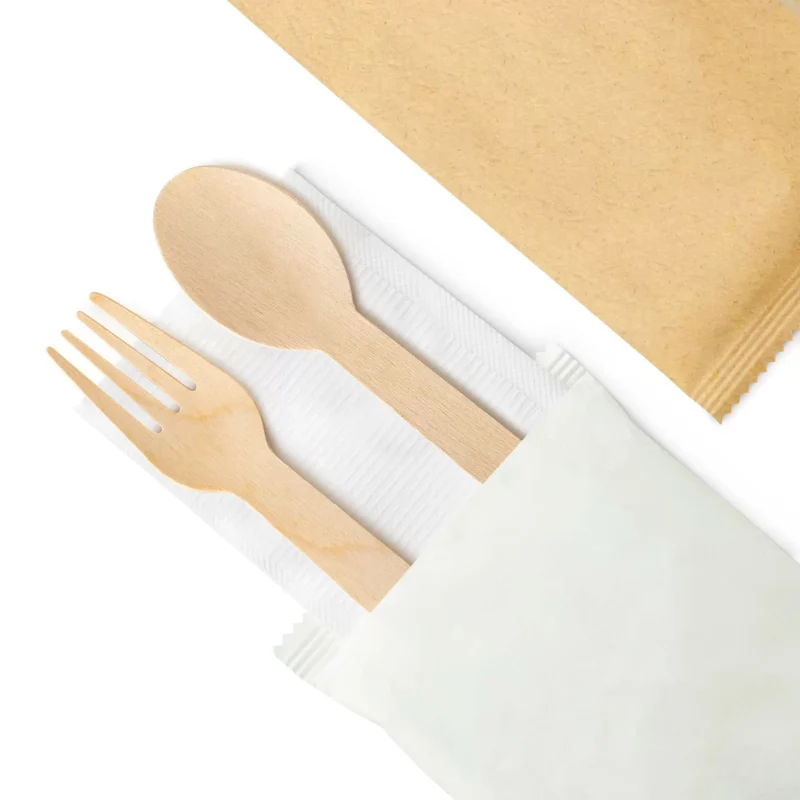 Disposable wooden spoon and fork set